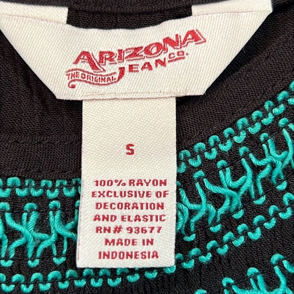 Arizona Jeans Boho Rope Tank Top Size S Black Teal Embroidered Y2K Contrast - Picture 8 of 8